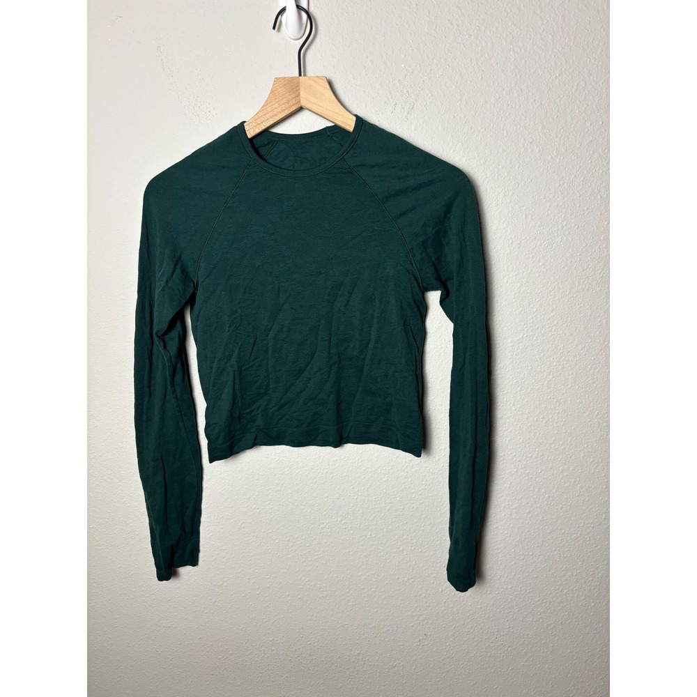 Athleta Girl Seamless Long Sleeve Textured Shirt Dark Green Active Top